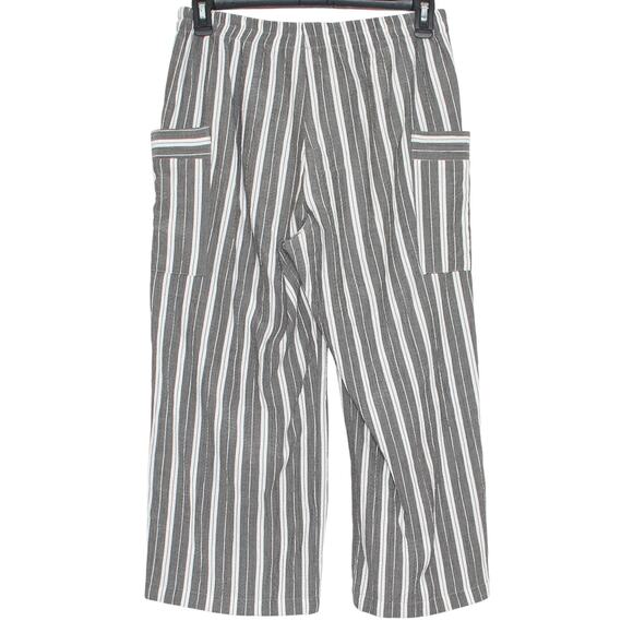 Soft Surroundings Pants Crop Cargo Pull On Coastal Beach Stripe Gray White Large - Picture 4 of 4